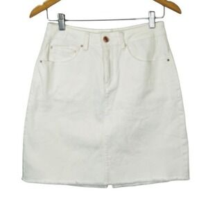 A Loves A White Denim Mini Skirt Raw Frayed Hem Size 29 Stretch Cotton